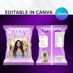 Adult Birthday Chips Bag Template | DIY Editable In Canva | Party Favors
