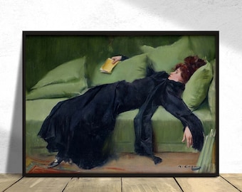 Decadent young woman. After the dance - Ramon Casas | Retro Poster, Print Reproduction, Spanish Art, Tired Woman Poster, Vintage Wall Art A3