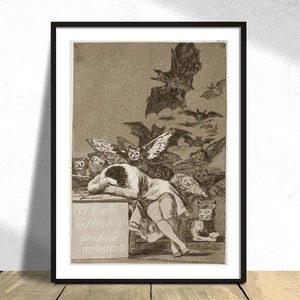 Caprichos - No. 43 - El sueño de la razon produce monstruos - Francisco Goya | Classic Art, Reproduction Print, Retro Poster, Home Decor, A1