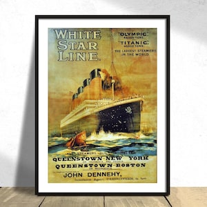 Plakat der White Star Line mit dem RMS Titanic I Vintage Poster, Reise-Druck, britischer Ozeandampfer, Schiffsposter, der größte Dampfer