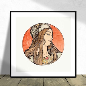 Stained glass window for the facade of the Fouquet boutique II - Alphonse Maria Mucha Poster I Square Print, Square Poster, Vintage Decor A3