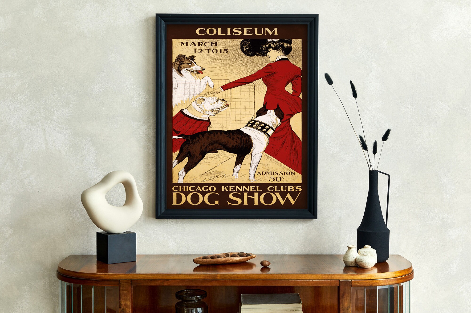 Affiche Déco Chicago Chenil Club - Femme Et Chiots - Art Mural Vintage Sur Toile Ou Papier