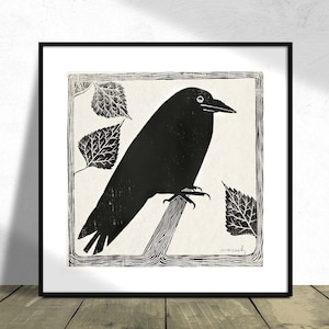 Crow (Kraai) - Samuel Jessurun de Mesquita I Beautiful Bird, Square Print, Square Poster, Vintage Bird, Poster Reproduction, Nature Decor A1