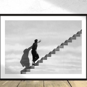 The Truman Show Movie Poster  Stairs Scene -  Black and White Movie Poster -  Jim Carrey, Truman Burbank Movie Print