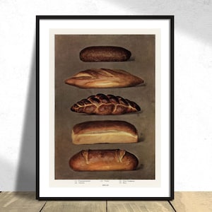 The Grocer's Encyclopedia Kitchen Decor, Reproduction Retro, Restaurant Print, Food Art, Vintage Collection, Types of Baked Bread Loaves image 1