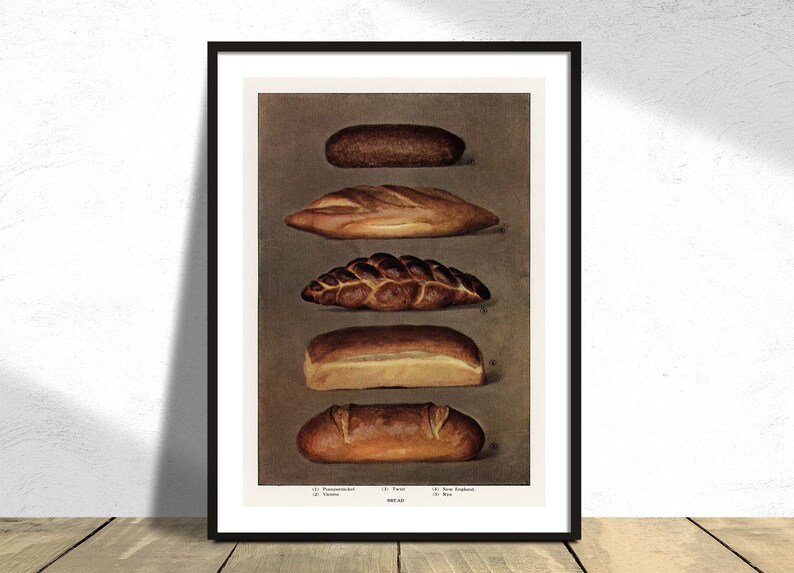 The Grocer's Encyclopedia Kitchen Decor, Reproduction Retro, Restaurant Print, Food Art, Vintage Collection, Types of Baked Bread Loaves image 1