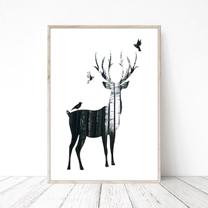 Immagine del poster stampato con collage della foresta dei cervi - Carta fotografica di alta qualità da 250 g. Qualsiasi dimensione di cui hai bisogno! 24x36 30x40 18x24 A4 A3 A2 A1