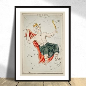 ケフェウス座の天文図イラスト - シドニー ホール | ビンテージ アート、星座星図ポスター、占星術プリント、神話の絵