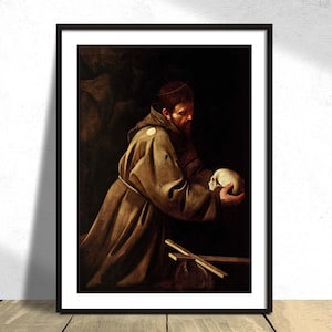 Saint Francis in prayer - Caravaggio | Baroque Art Print, Reproduction Print, Old Illustration, Vintage Art Poster, Gallery Wall Art, Famous