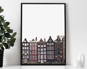Dancing Houses in Amsterdam - Travel Poster, Minimalistic Printed Poster on High Quality Photopaper 250g. Any Size you need! 50x70 61x91 A3