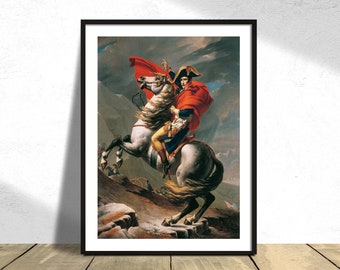 Napoléon traversant les Alpes - Jacques-Louis David | affiche vintage, reproduction d'image, décoration vintage, affiche Bonaparte, impression cheval, 11 x 15