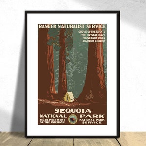 Parque Nacional Sequoia I Travel Print, Idea de regalo, Wall Dec, USA Retro Print, Vintage Poster, Home Decor, Sierra Nevada Mountains, Landscape