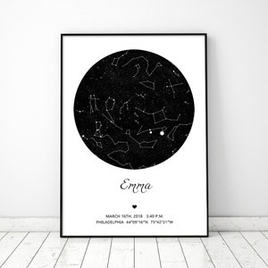 Carte du ciel personnalisée des étoiles Cadeau pour les enfants Nouveaux-nés Parents Idée de mariage Constellation de nuit personnalisée Imprimer Des affiches en papier Impression d’affiches Imprimée