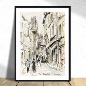 Rue Damiette, Rouen - Camille Pissarro | French Impressionist, Vintage Art, Poster Reproduction, Retro Print, French Old Street, Cityscape
