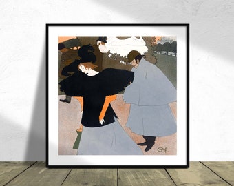 Dame op straat gevolgd door een heer - Georges de Feure I Square Print, Square Poster, Vintage Print, Poster Reproduction,  French Fine Art