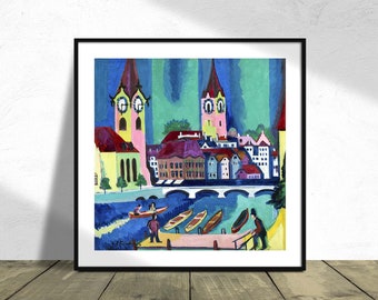 Zurich - Ernst Ludwig Kirchner | Square Print, Square Poster German Expressionism Style, 20th Century, Poster Reproduction, City Landscape