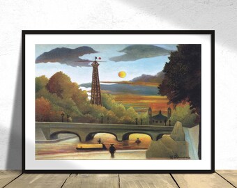Seine and Eiffel - Henri Rousseau | Masterworks, Exhibition Posters, Reproduction, Vintage Print, Magic Realism, Modern Art, Tower Paris A2