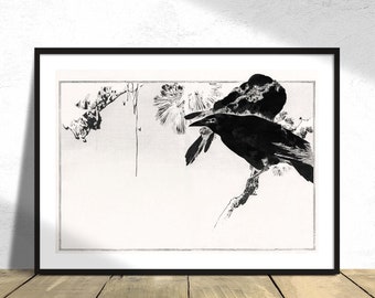 Japanese Crows perched on a branch - Seitei Kacho Gafu | Botanic Print, Vintage Bird, Poster Reproduction, Retro Art,  Japanese Nature, Gift