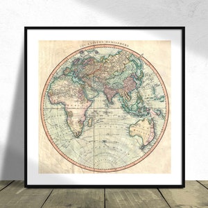 Mappa dell'emisfero orientale (Asia, Africa, Australia) - John Cary I Square Print, Square Poster, Vintage Maps Dec, Map Print, Travel Gift
