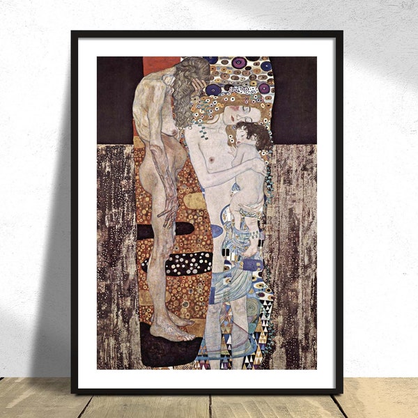 De drie leeftijden van de vrouw - Gustav Klimt | Vintage Tentoonstelling, Vrouwen illustratie Print, Reproductie, Retro Poster, Art Nouveau Prints A1