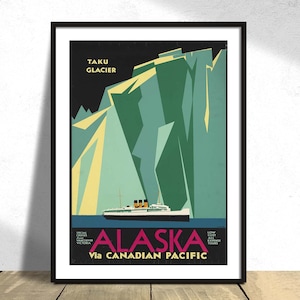 Alaska vía Canadian Pacific, Taku Glacier I Travel Print, Idea de regalo, Wall Dec, USA Retro Print, Cruise Ship Vintage Poster, Home Decor, 8x10