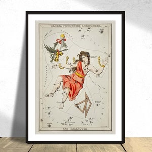 グロリア・フレデリチの天文図イラスト、アンドロメダ - シドニー・ホール | ビンテージアート、星座星図ポスター、占星術プリント