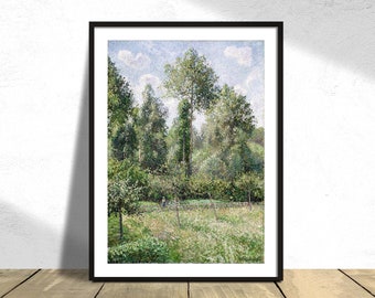 Poplars, Eragny - Camille Pissarro | French Impressionist, Vintage Art, Poster Reproduction, Retro Print, French Old Decor, Green Trees, 5x7