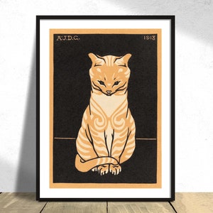 Gato sentado - Julie de Graag / Vintage Cat, Impresión botánica, Reproducción de carteles, Regalo retro, Decoración Art Nouveau, Cartel de animales, Gatos naranjas A2