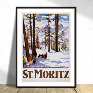 St. Moritz - Emil Cardinaux I Impresión de viaje, Idea de regalo, Dec de pared, Impresión retro de Suiza, Cartel vintage, Montañas, Cartel publicitario, Esquí