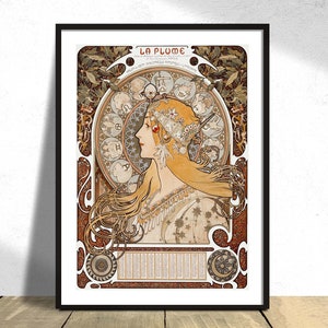 Zodiaque or La Plume - Alphonse Maria Mucha | Vintage Zodiac Print, Poster Reproduction, Art Nouveau Decor, Old Illustration, Wallart Gift