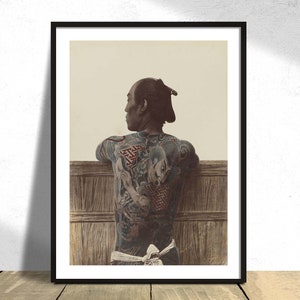 Tatuaggio giapponese - Kusakabe Kimbei o Baron Raimund von Stillfried / Old Photography Poster, Stampa vintage, Arte retrò, Idea regalo, Giappone Dicembre