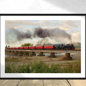 Ilustración vintage de un tren de vapor / tren de vapor, cartel retro, impresión vintage, decoración de pared, locomotora de tren, regalo de amante del tren de diciembre de ferrocarril