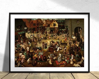 The fight between carnival and lent - Pieter Bruegel the Elder | Retro Poster, Vintage Art, Famous Art Print