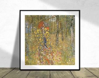 Ogród wiejski z krucyfiksem - Gustav Klimt | Kwadratowy wydruk, Kwadratowy plakat, Wystawa w stylu vintage, Reprodukcja, Plakat przyrodniczy, Wydruk krucyfiksu