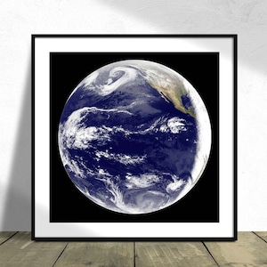 GOES 11 satellite image showing earth on March 25, 2010. Original from NASA I Square Print, Square Poster, Nasa Poster, Nursery Space Art A5