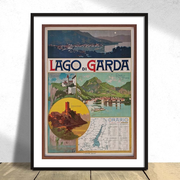 Lago di Garda Lake Garda Travel Print, Idea regalo, Wall Dec, Retro Print, Italy Poster Travel, Home Decor, Italian Lakes, Vintage Poster