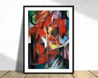 Rävarna - Franz Marc | Expressionistisk dekor, vintagetryck, affischreproduktion, gammal illustration, djurkonst, abstrakt komposition, 10x14