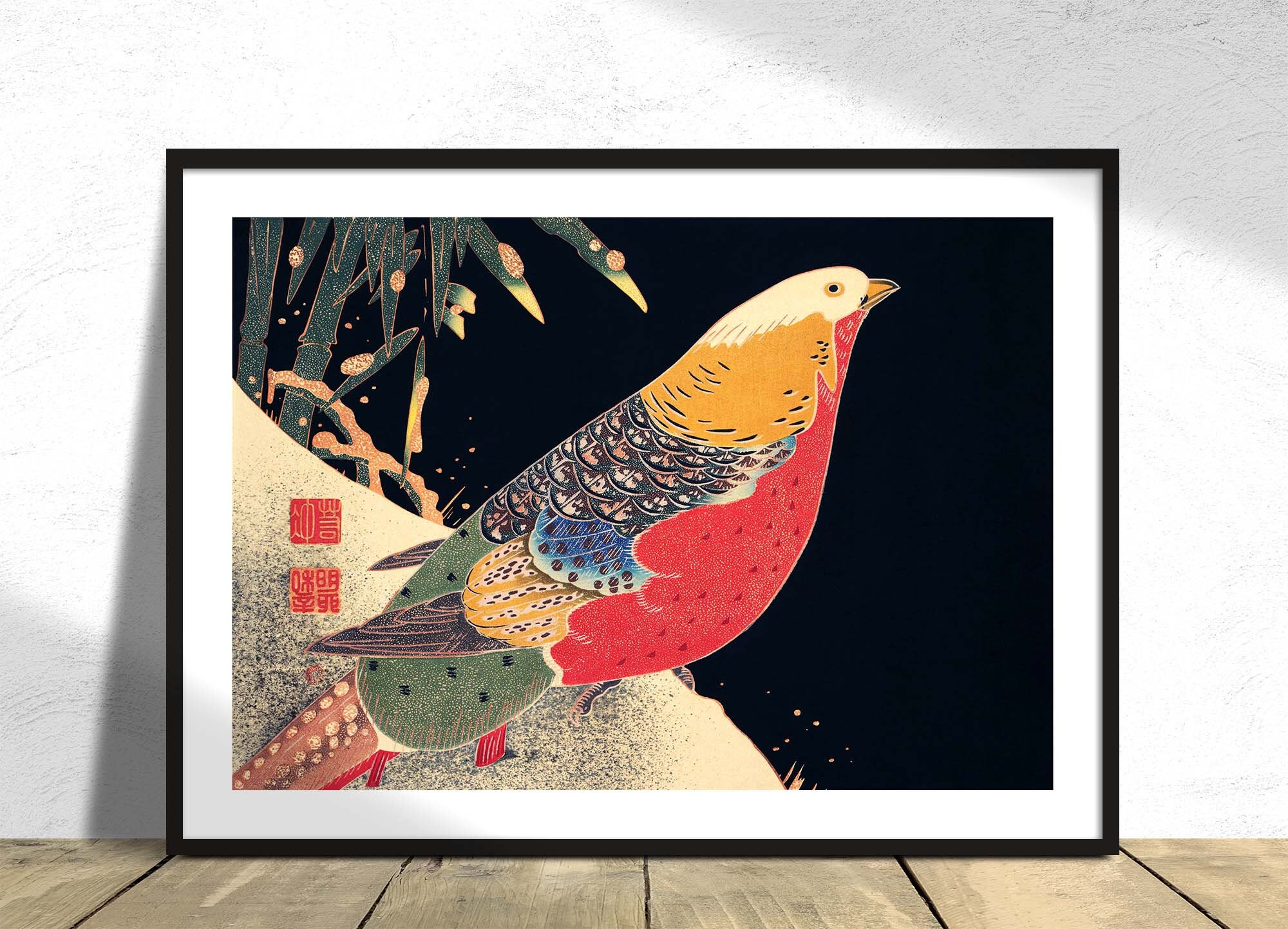 Golden Pheasant in the Snow - Ito Jakuchu | Vintage Poster,  Retro Print, Ornithology, Nature, Bird,  Japanese Illustration, Oriental Art A1