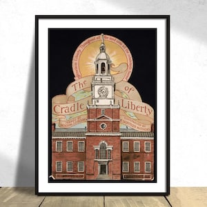 La Cuna de la Libertad / Impresión Retro, Cartel de Viaje, Gran Ciudad Dec, Anuncio Retro, Arquitectura Americana, Impresión de Pensilvania, Estados Unidos Escénico