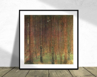 Las sosnowy - Gustav Klimt | Kwadratowy wydruk, Kwadratowy plakat, Wystawa vintage, Reprodukcja dec, Plakat przyrodniczy, Plakat leśny, Klimt Print