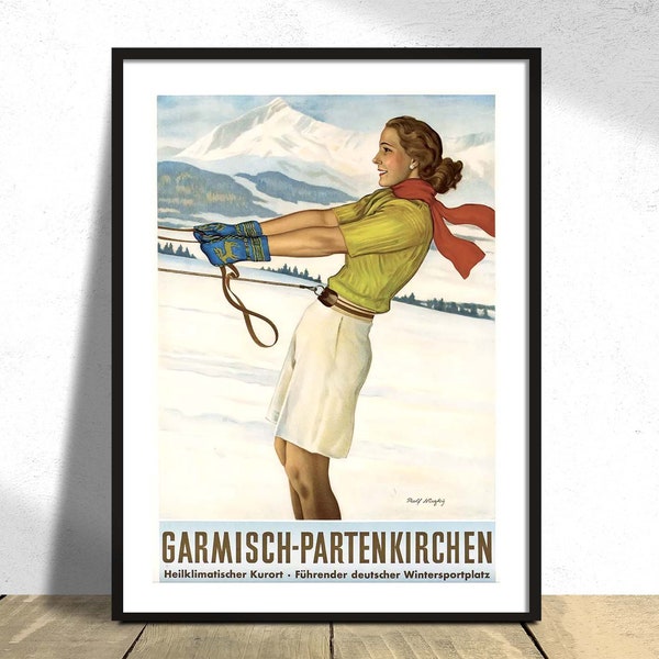 Garmisch-Partenkirchen - Rolf Niczky I Travel Print, Ski Poster, Wintersport, German Print, Vintage Poster, Werbeplakat, Deutschland