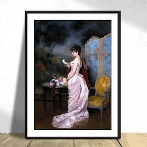 A Carta de Amor - Auguste Toulmouche | Impressão vintage, reprodução de pôster, ilustração antiga, arte francesa, pôster feminino,