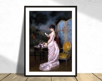 The Love Letter - Auguste Toulmouche | Vintage Print, Poster Reproduction, Old Illustration, French Art,  Woman Poster,