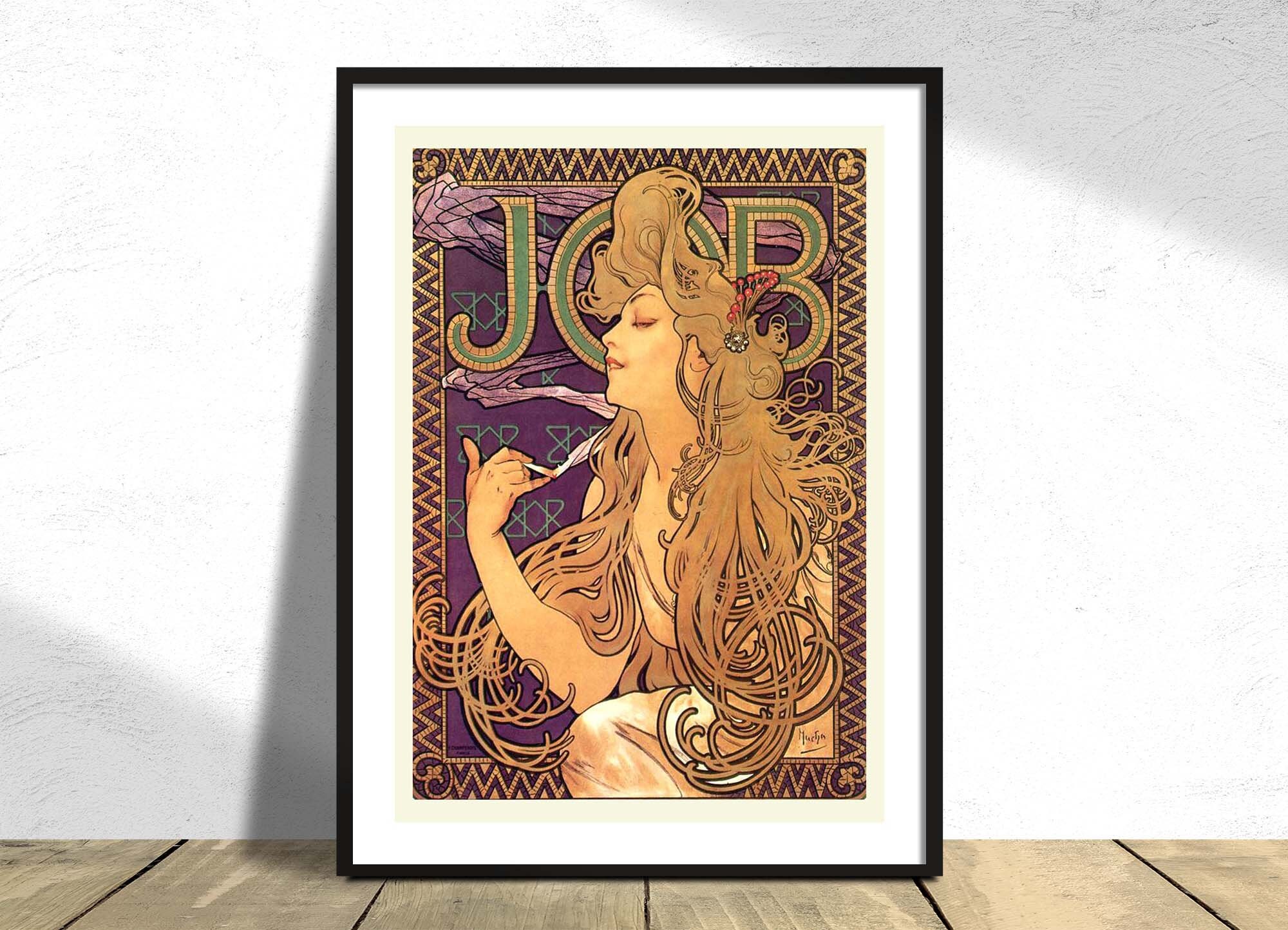 Job Cigarettes - Alphonse Maria Mucha | Art Nouveau, Vintage Poster, Print Reproduction, Old Illustration, Alfons Mucha, Restaurant Decor A4