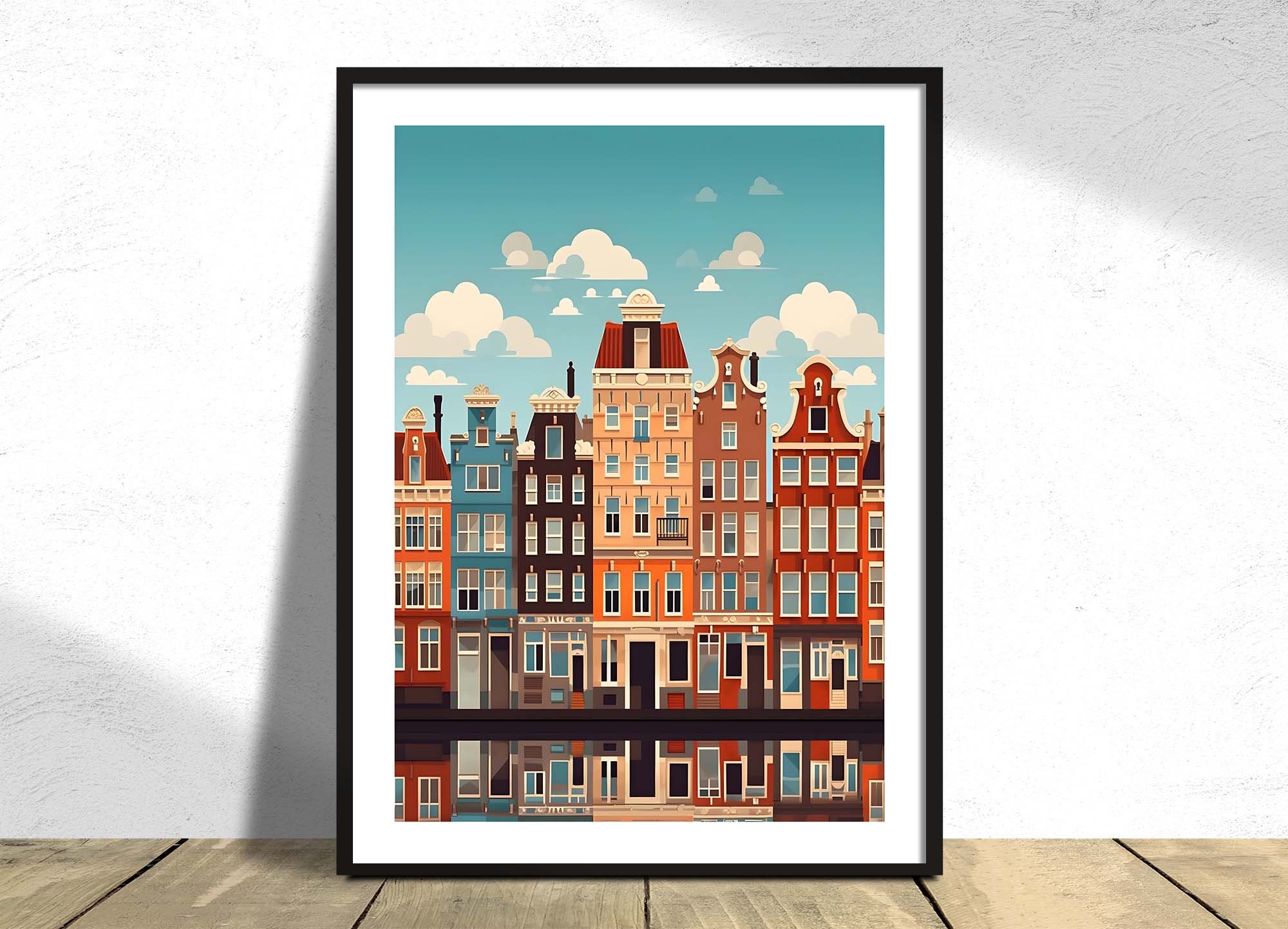Amsterdam Houses | Graphic Art, Amterdam Poster, Colourful Print ...