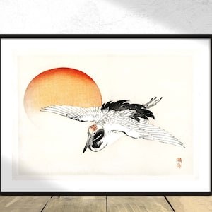 Flying Crane - Kōno Bairei / Arte japonés, Decoración vintage, Reproducción de carteles, Impresión retro, Decoración asiática, Idea de regalo, Ilustración de aves