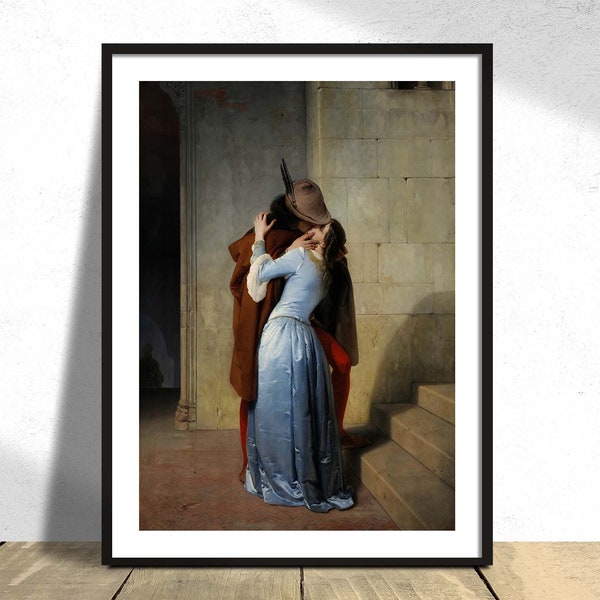 El beso - Francesco Hayez / Arte clásico, estilo nouveau austríaco, reproducción, retro, cartel vintage, impresión de simbolismo, pareja besándose, regalo