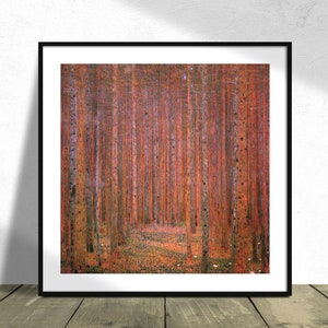 Tannenwald - Gustav Klimt | Quadratischer Druck, quadratisches Poster, Vintage-Ausstellung, Reproduktion Dezember, Naturposter, Waldposter, Klimt-Druck