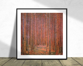 Las jodłowy - Gustav Klimt | Kwadratowy wydruk, Kwadratowy plakat, Wystawa vintage, Reprodukcja dec, Plakat przyrodniczy, Plakat leśny, Klimt Print