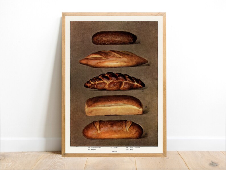 The Grocer's Encyclopedia Kitchen Decor, Reproduction Retro, Restaurant Print, Food Art, Vintage Collection, Types of Baked Bread Loaves image 3